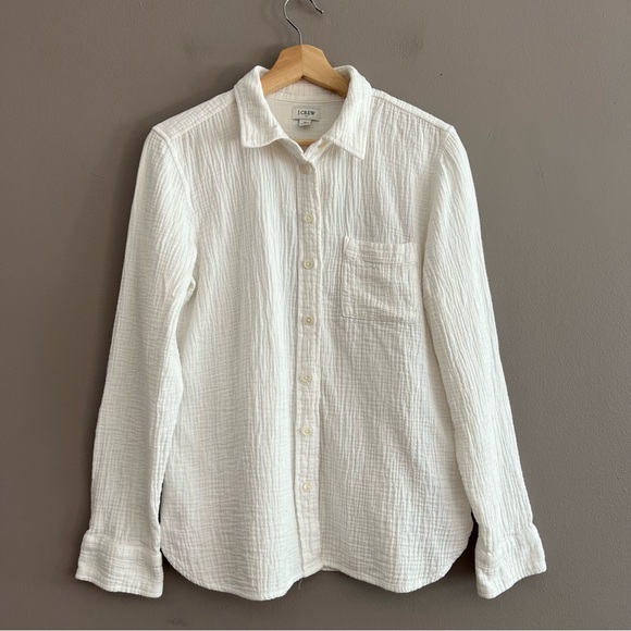 J. Crew Tops - J. Crew Shirt Women's Gauze Button-Up Long Sleeve Cotton Minimalist White Sz M